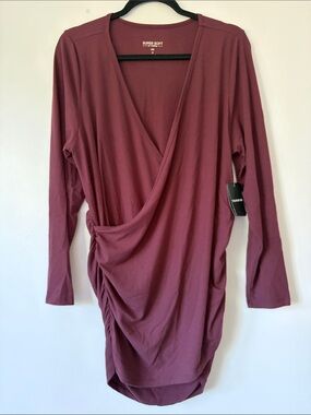 NWT Torrid Super Soft Women's Ribbed Long Sleeve Wrap Dress in Mauve Size 2